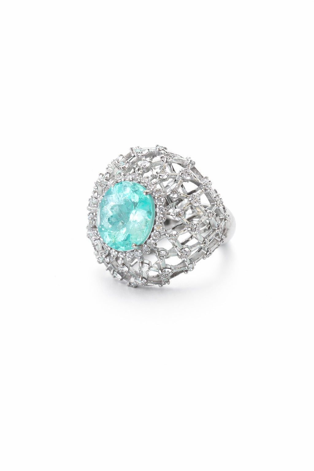 Anel Dentelle Ouro Branco Turmalina Paraiba