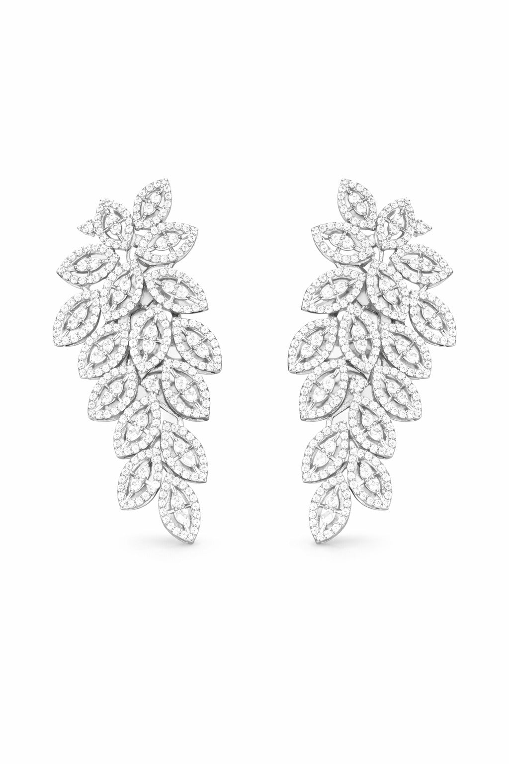 Brinco Feuillage Ouro Branco Diamentes