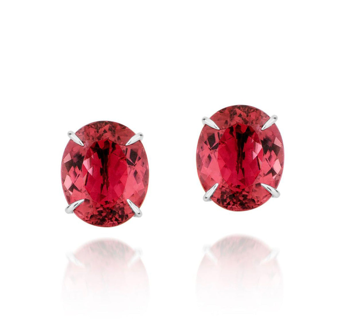 Brinco Solitaire Oval Ouro Branco Turmalina Rosa