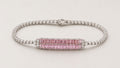 Pulseira Rivière Central Ouro Branco Safira Rosa