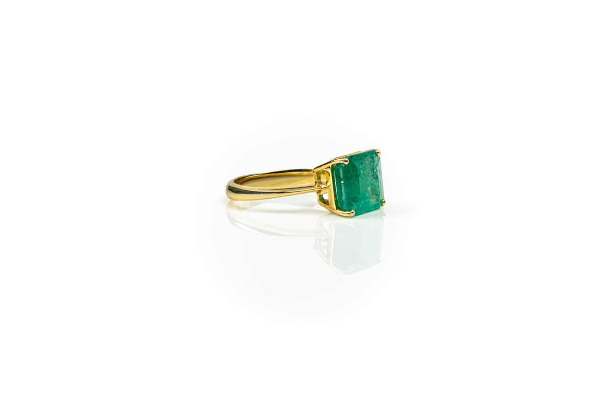 Anel Rectangle Ouro Amarelo Esmeralda