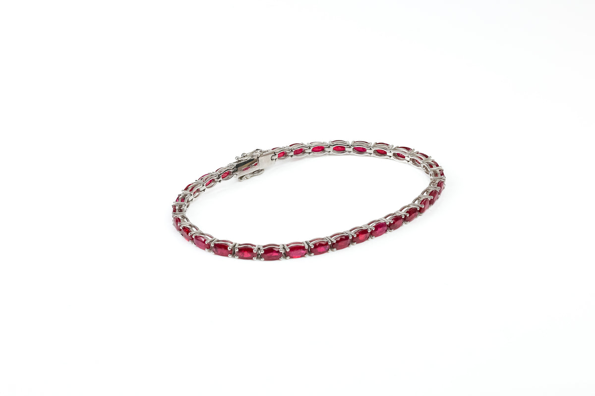 Pulseira Rivière Oval Ouro Branco Rubi