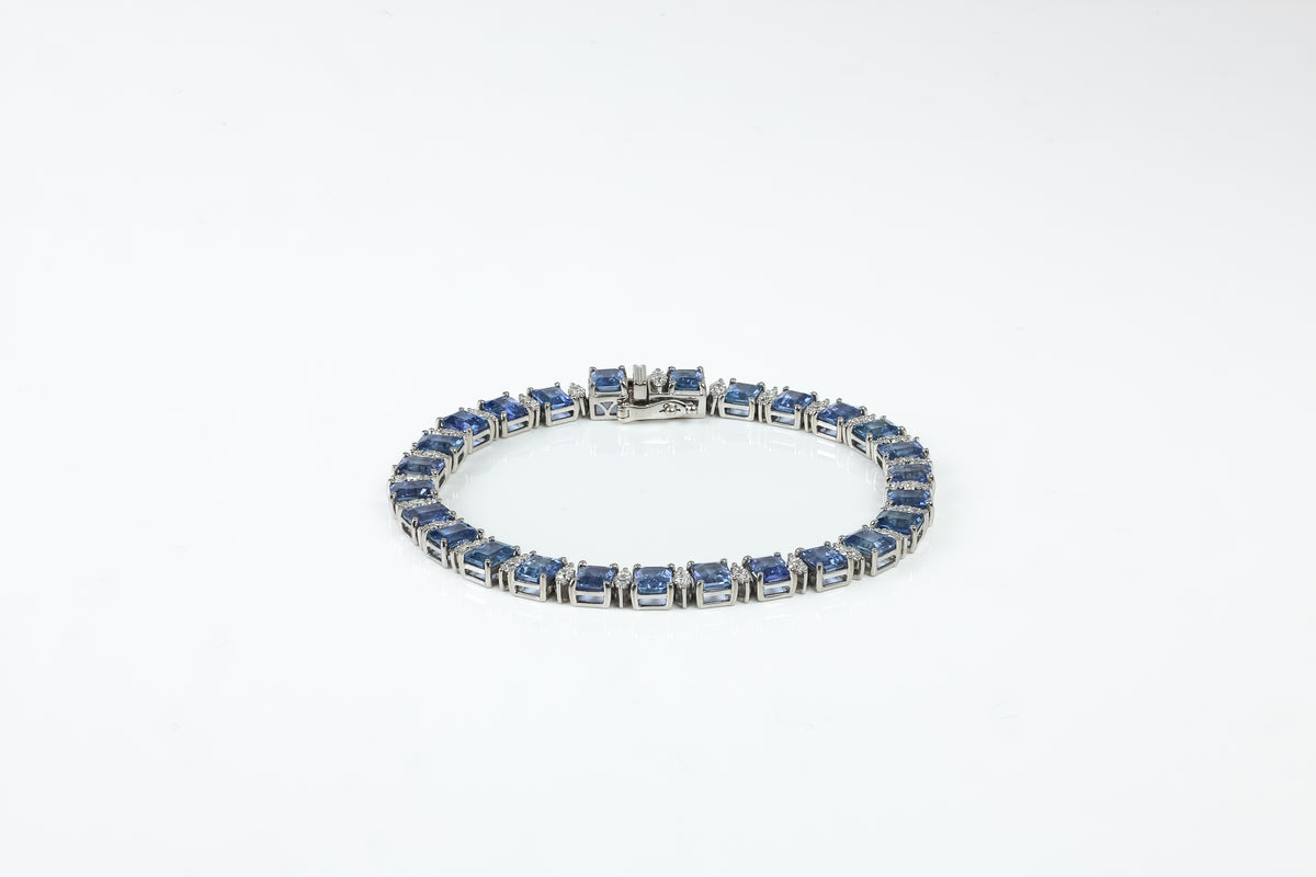 Pulseira Rivière Impériale Ouro Branco Safira