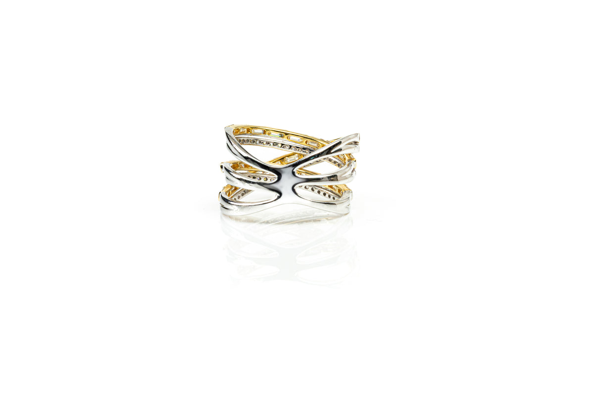 Anel Ruban Ouro Branco e Amarelo Diamantes