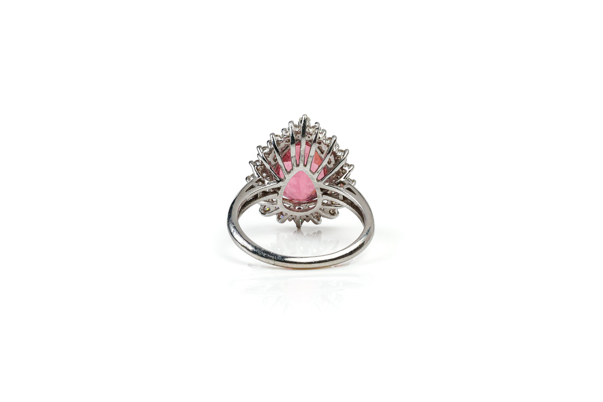 Anel Goutte Ouro Branco Tourmalina Rose