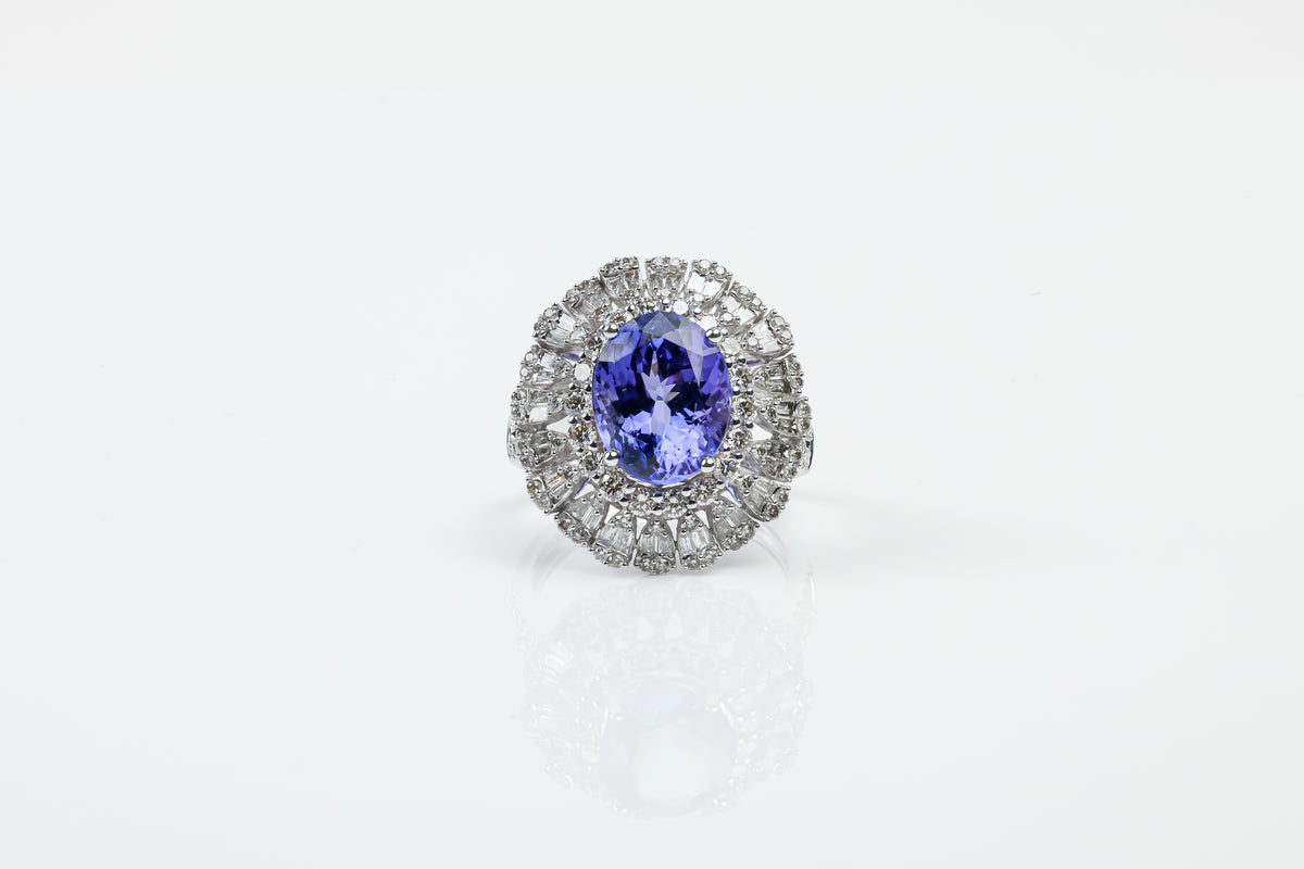 Anel Aster Ouro Branco Tanzanita