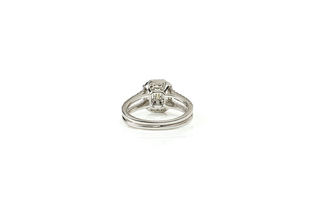 Anel Duplo Halo Retangular Ouro Branco Diamantes