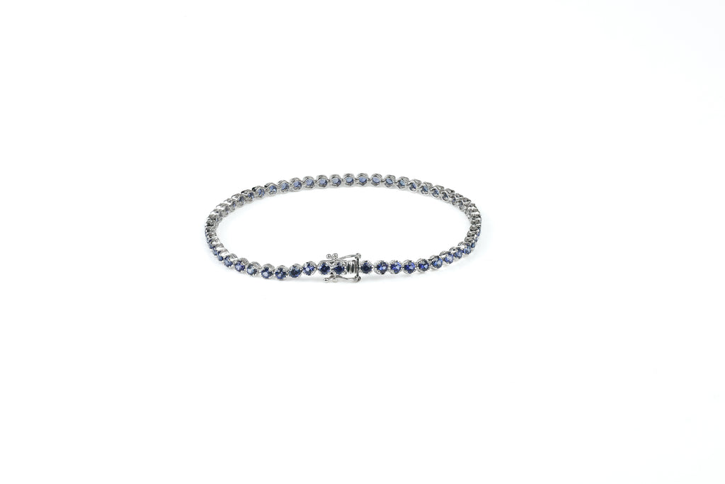 Pulseira Rivière Minimaliste Ouro Branco Safira