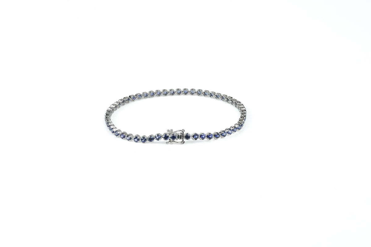 Pulseira Rivière Minimaliste Ouro Branco Safira