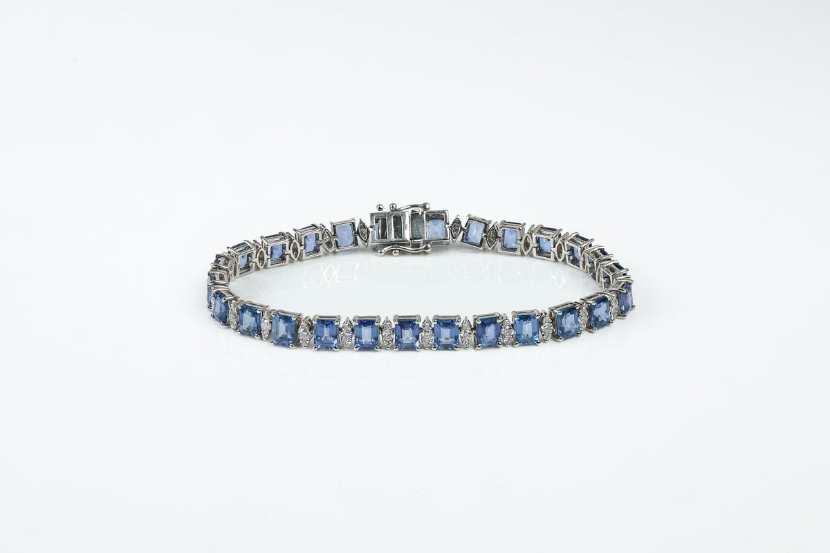 Pulseira Rivière Impériale Ouro Branco Safira