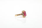 Anel Duplo Retangular Ouro Amarelo Tourmalina Rose