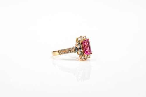 Anel Duplo Retangular Ouro Amarelo Tourmalina Rose