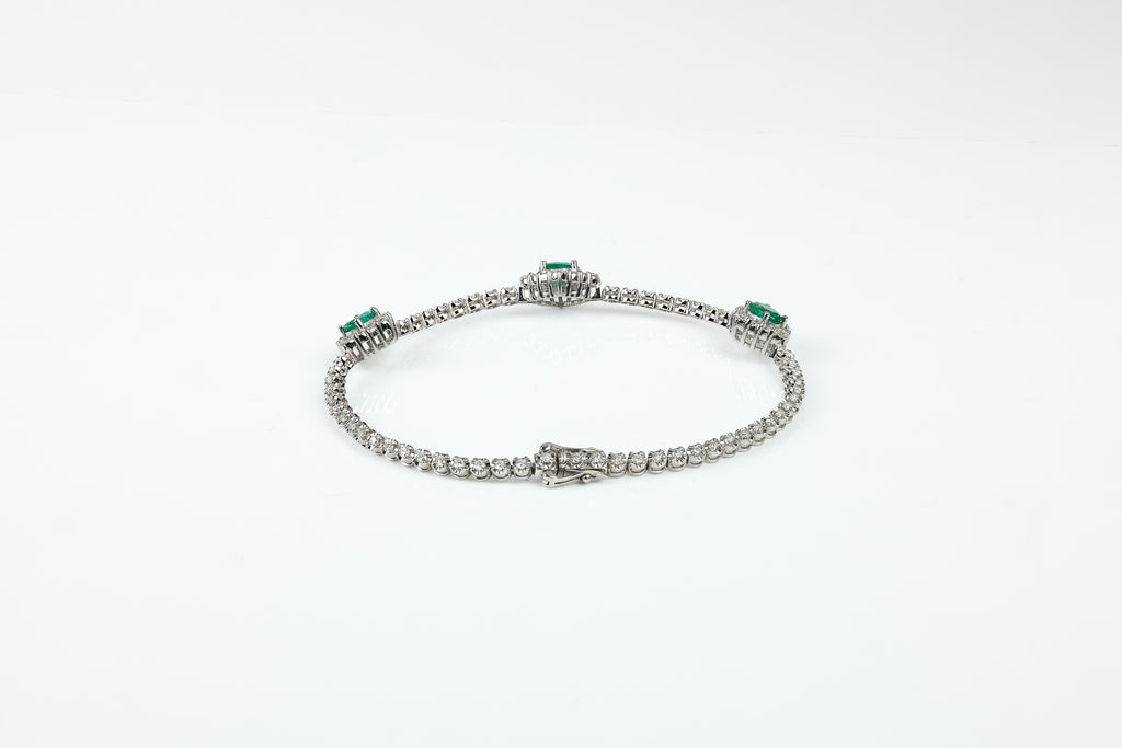 Pulseira Rivière Jardin Ouro Branco Esmeralda