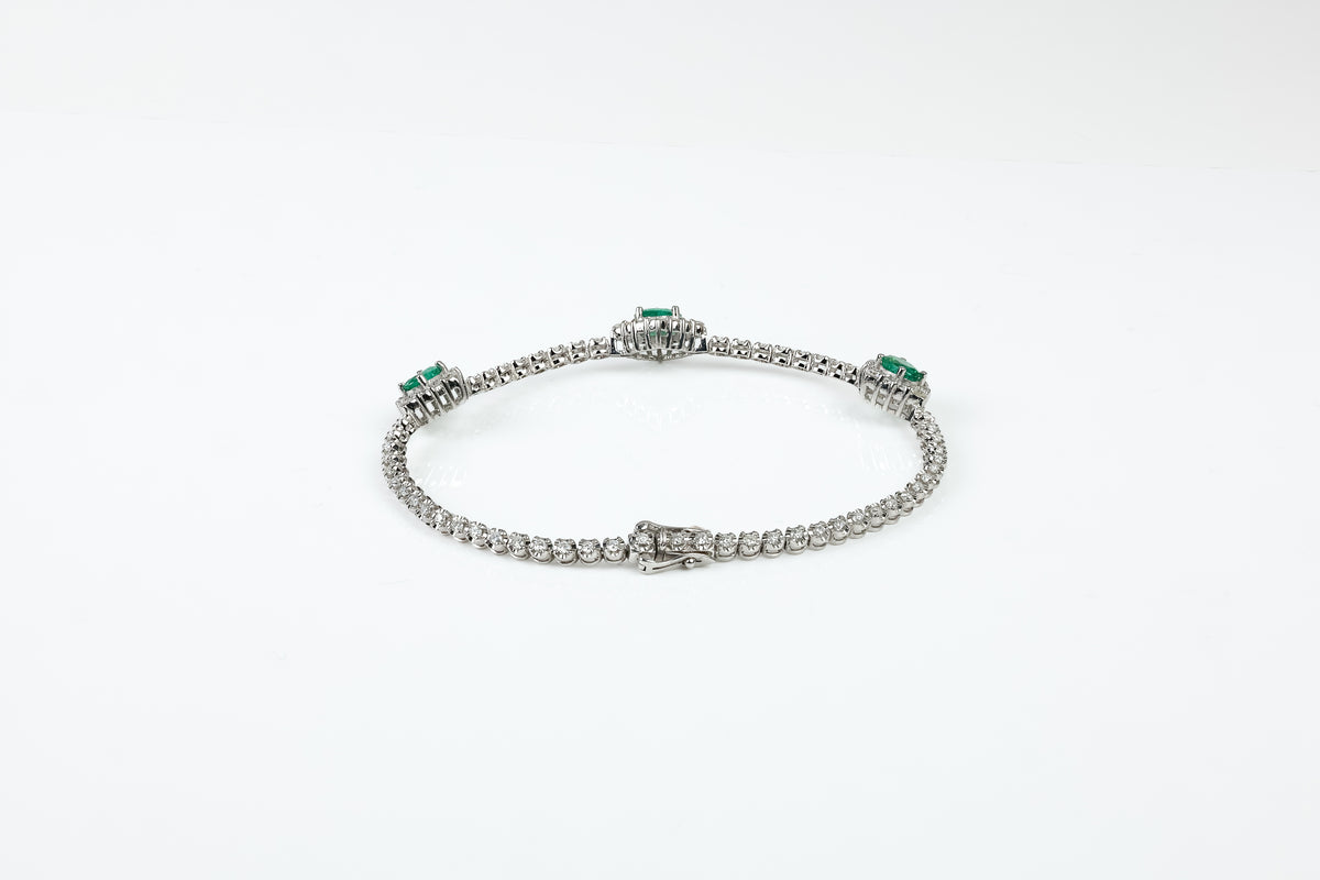 Pulseira Rivière Jardin Ouro Branco Esmeralda