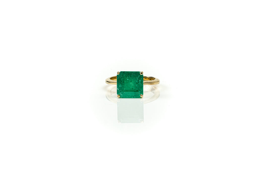Anel Rectangle Ouro Amarelo Esmeralda