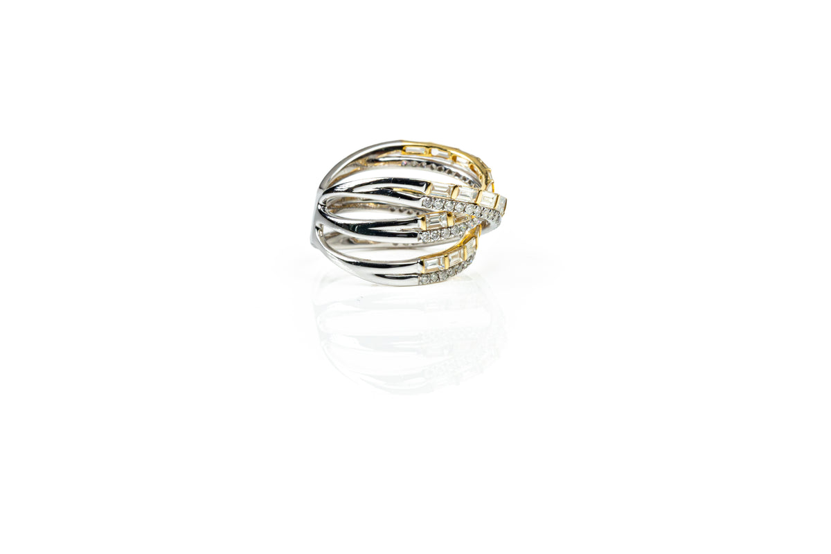 Anel Ruban Ouro Branco e Amarelo Diamantes