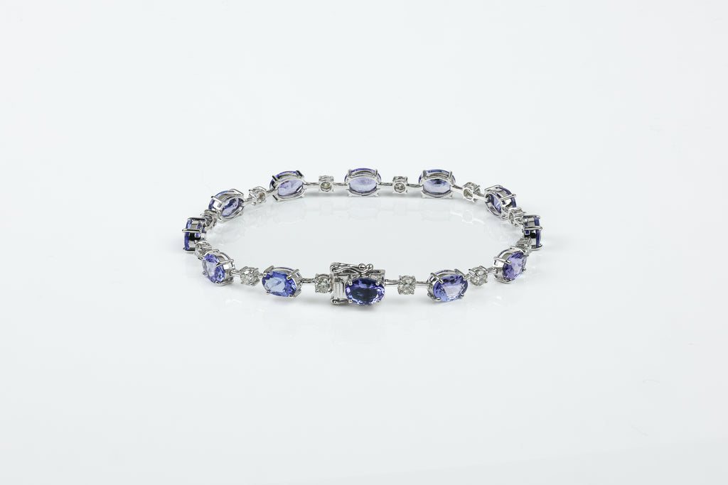 Pulseira Rivière Ovale Ouro Branco Tanzanita