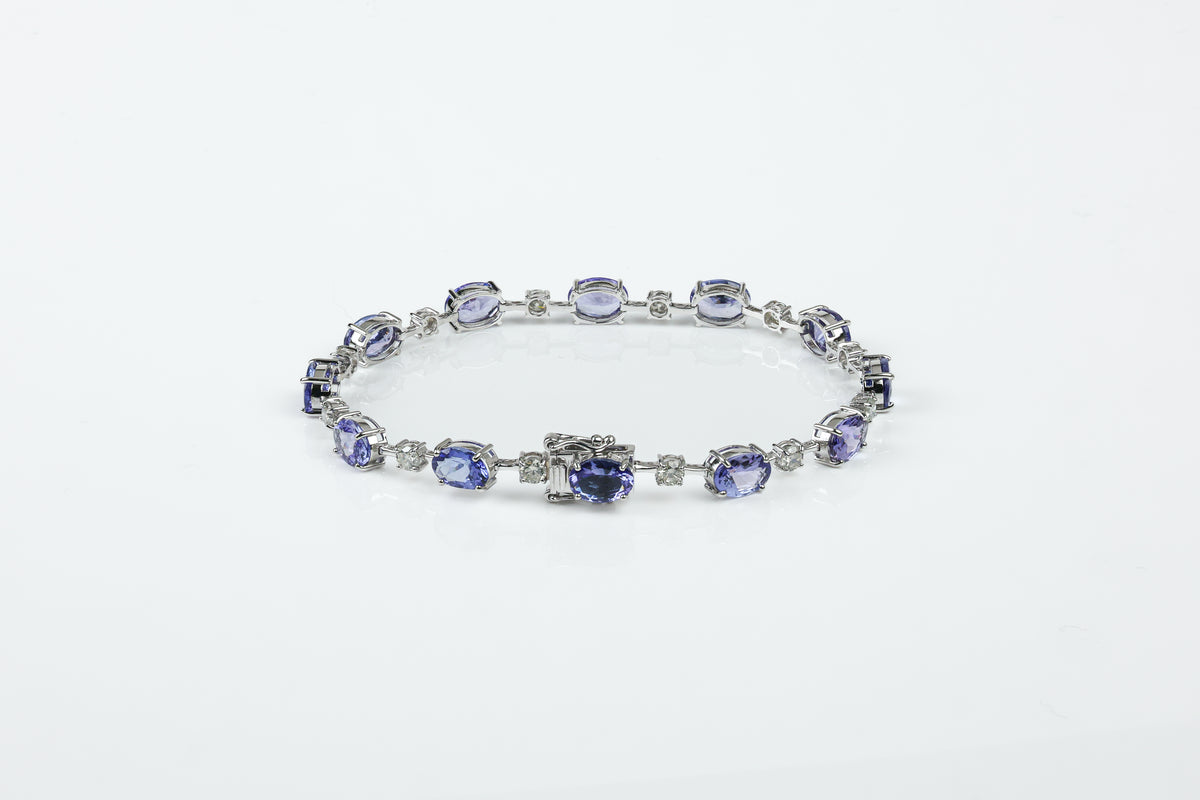 Pulseira Rivière Ovale Ouro Branco Tanzanita