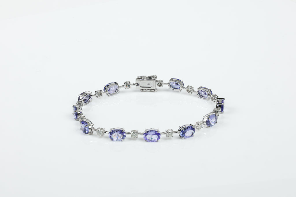 Pulseira Rivière Ovale Ouro Branco Tanzanita