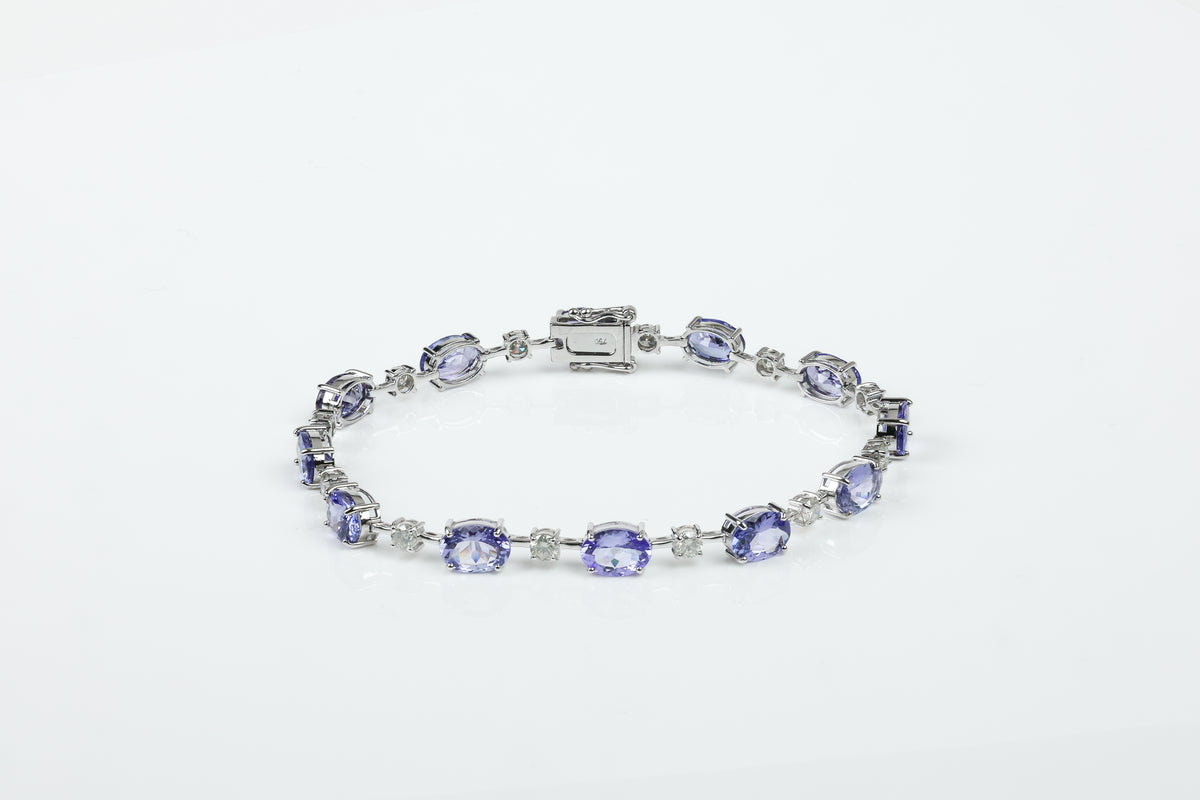Pulseira Rivière Ovale Ouro Branco Tanzanita