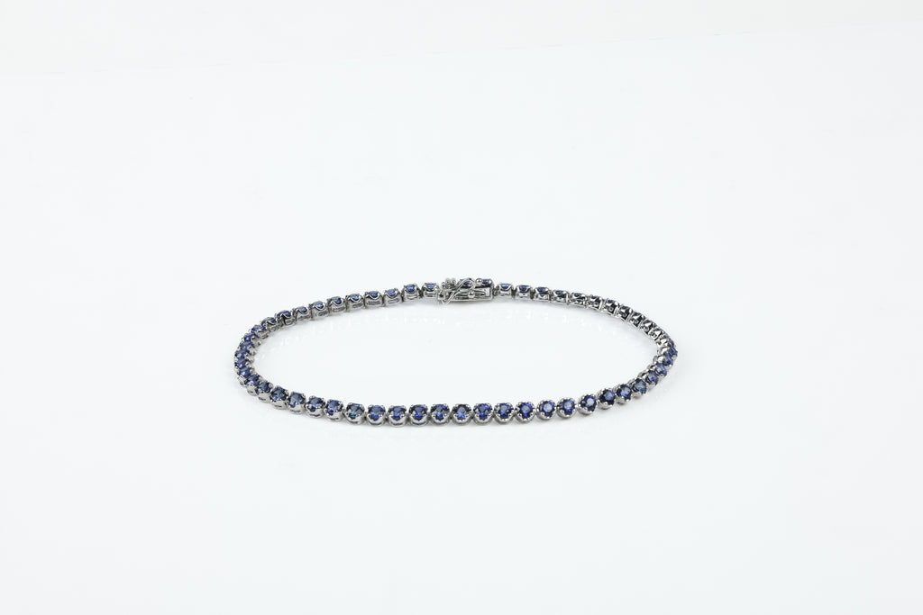 Pulseira Rivière Minimaliste Ouro Branco Safira