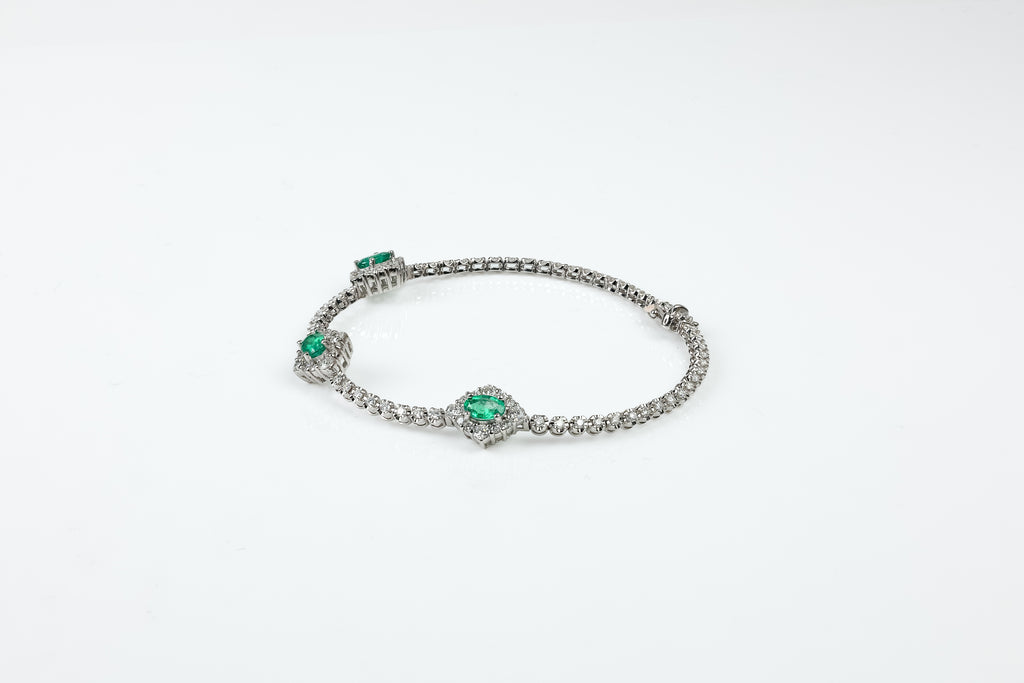 Pulseira Rivière Jardin Ouro Branco Esmeralda