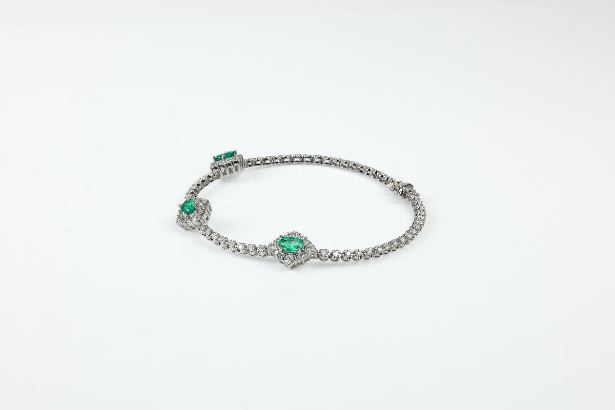 Pulseira Rivière Jardin Ouro Branco Esmeralda