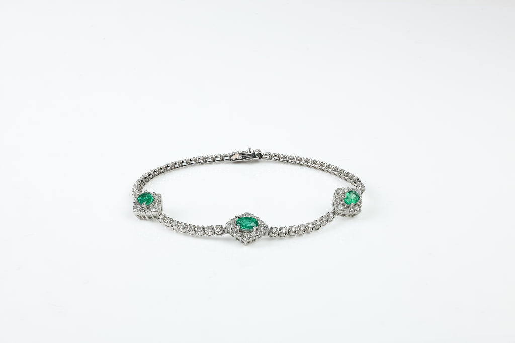 Pulseira Rivière Jardin Ouro Branco Esmeralda