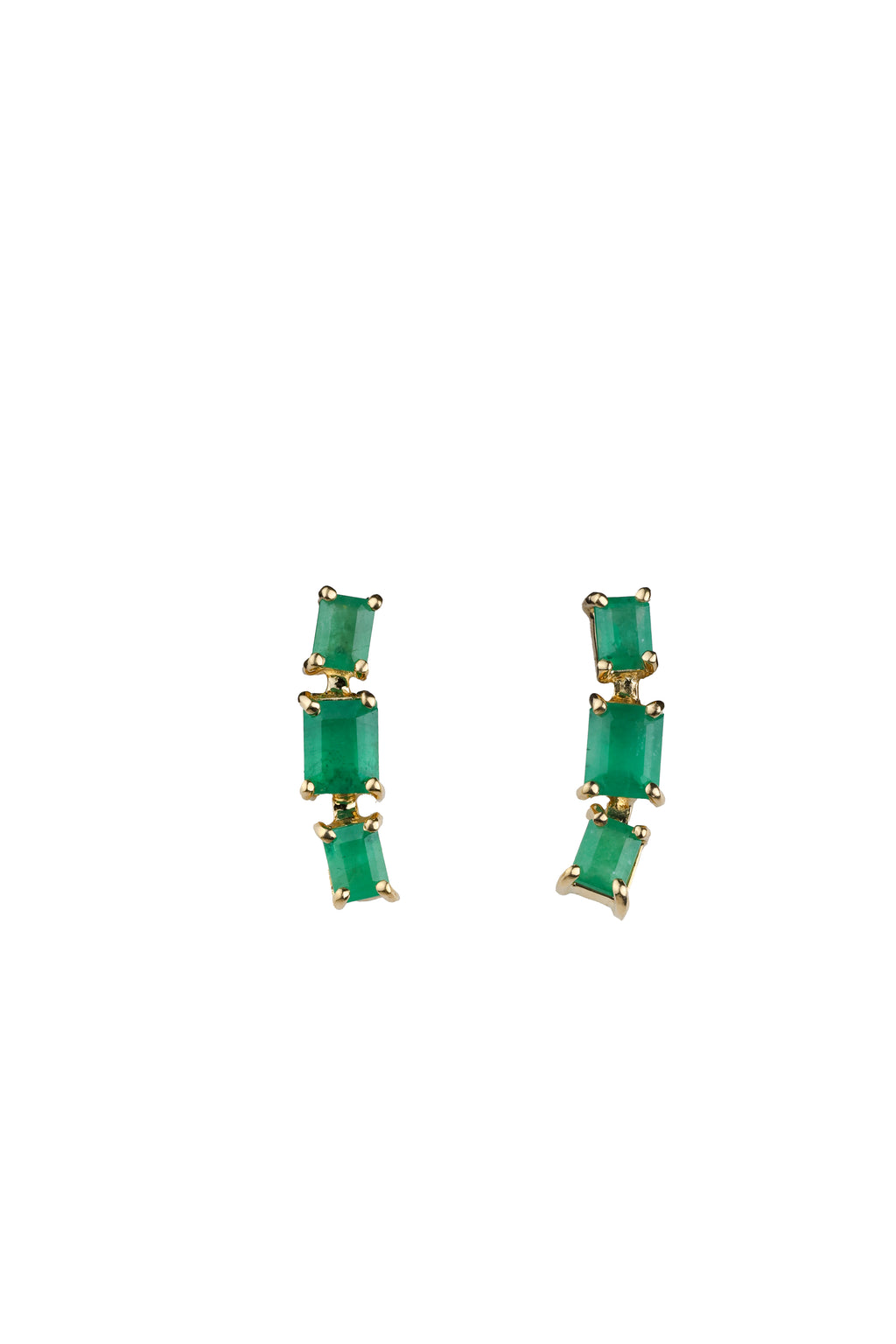 Brinco Ear Cuff Trio Ouro Amarelo Esmeralda