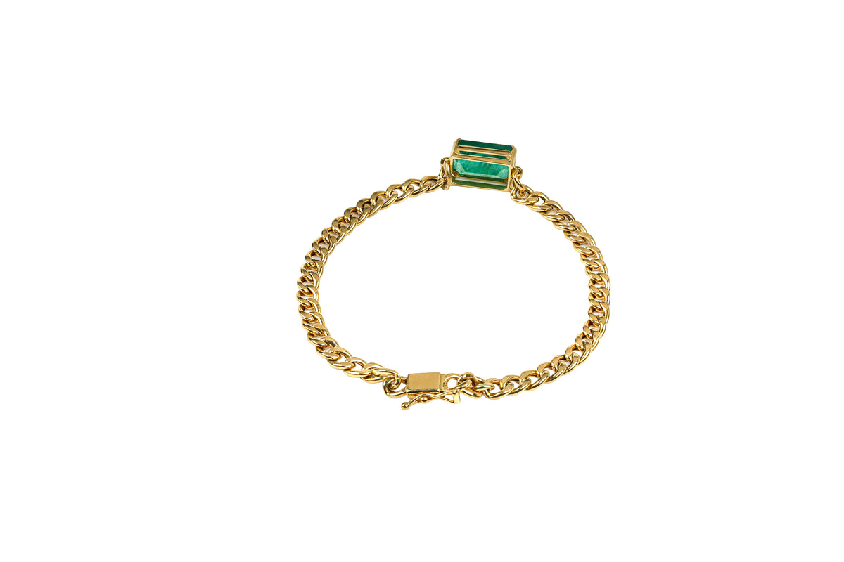 Pulseira Maillon Rectangle Ouro Amarelo Esmeralda
